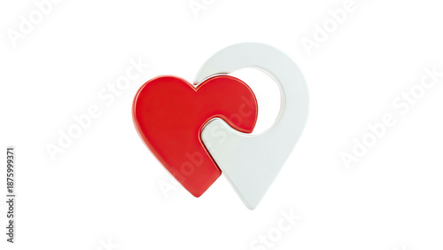 Interlocking Red Heart and White Map Pin