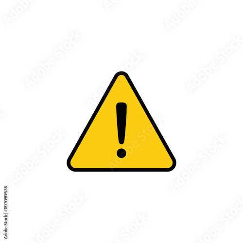 Yellow Warning Sign with Black Exclamation Mark Isolated on White Background