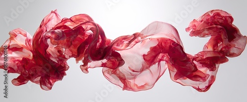 Flowing fabric with red pattern on white background