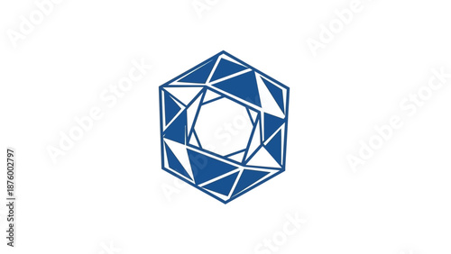 Blue Geometric Shape with Triangular Elements.