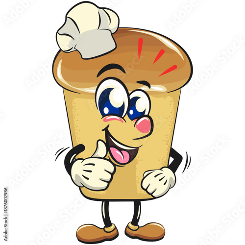 cute rum baba cake cartoon mascot character as chef give thumbs up, vector illustration, work of hand drawn