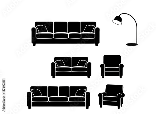 sofa, couch, icon, furniture, seating, interior, home, livingroom, vector, flat, minimal, simple, symbol, sign, graphic, design, isolated, white, background, modern, comfort, relax, cushion, upholster