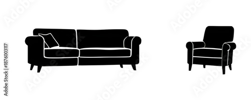 sofa, couch, icon, furniture, seating, interior, home, livingroom, vector, flat, minimal, simple, symbol, sign, graphic, design, isolated, white, background, modern, comfort, relax, cushion, upholster