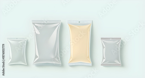 plastic, package, packaging, bag, pack, pouch, wrapper, container, vector, illustration, set, collection, product, retail, shopping, food, storage, transparent, clear, mockup, template, blank, empty, 