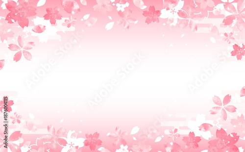 桜の手描き風の和風花びらフレーム_上下_背景なし_横