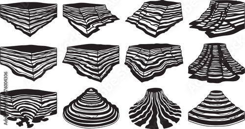Collection of various striped skirt illustrations in black and white