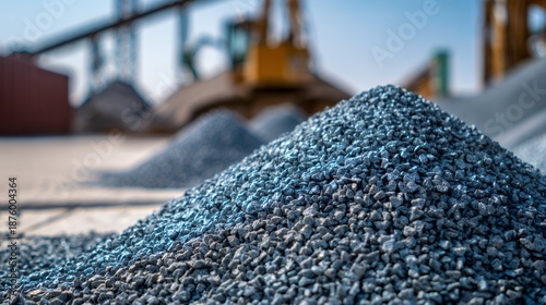 Close up of crushed granite aggregate pile at construction site