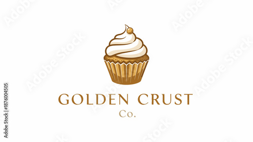 Golden Crust Cupcake Logo Illustration Design.
