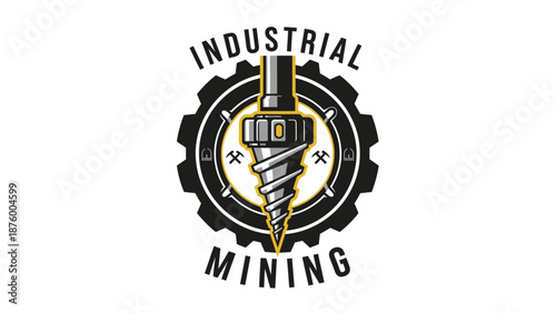 Industrial Mining Logo with Drill Bit.