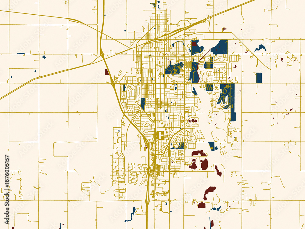 Fototapeta premium Poster-style map of Salina, Kansas using cream map with gold lines