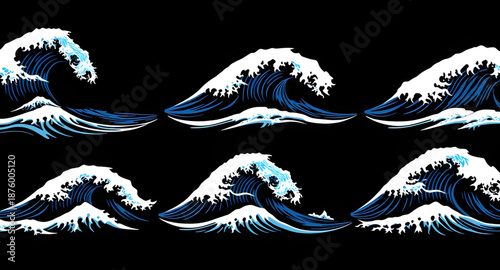sea, wave, waves, ocean, water, vector, icon, icons, set, illustration, symbol, sign, graphic, design, flat, simple, minimal, outline, solid, blue, marine, nautical, beach, coast, seaside, surf, rippl