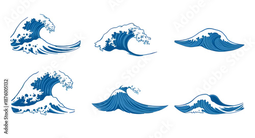 waves, sea, ocean, water, icon, vector, set, illustration, symbol, sign, graphic, flat, simple, minimal, outline, solid, blue, marine, nautical, beach, coast, seaside, surf, ripple, splash, fluid, mot