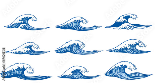 waves, sea, ocean, water, icon, vector, set, illustration, symbol, sign, graphic, flat, simple, minimal, outline, solid, blue, marine, nautical, beach, coast, seaside, surf, ripple, splash, fluid, mot