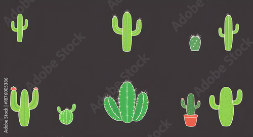cactus, plant, succulent, desert, prickly, spiky, thorn, green, nature, botanical, vector, illustration, line, flat, simple, minimal, icon, symbol, graphic, isolated, background, cartoon, cute, modern