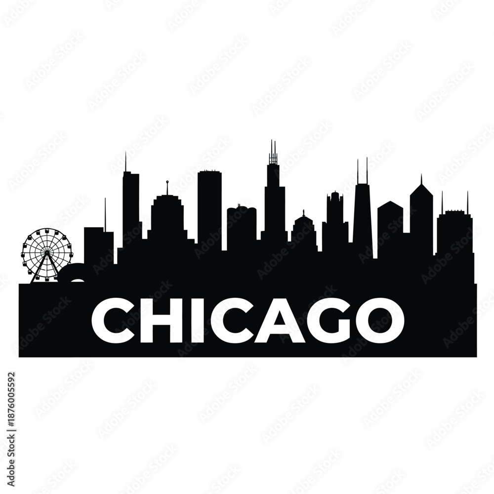 Fototapeta premium chicago city skyline with ferris wheel high quality
