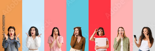 Set of many surprised women...