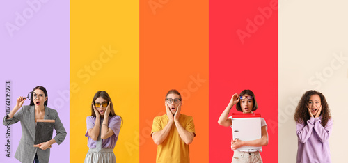 Set of many surprised peopl...