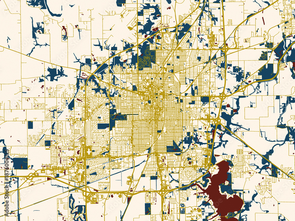 Fototapeta premium Clean urban street map of Springfield, Illinois