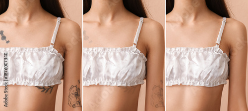 Tattooed young woman on bei...