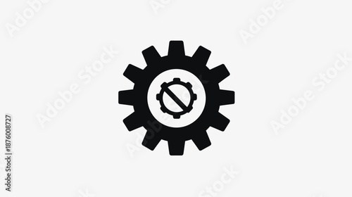 Black Gear with Prohibition Symbol Inside.