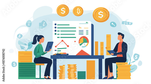 Business Professionals Analyzing Financial Data Charts.