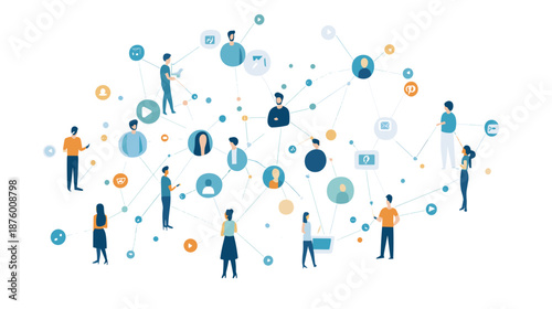 Diverse People Icons Surrounding Social Media Symbols.