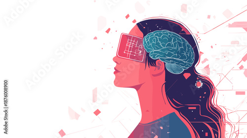 Illustration of Woman with Visible Brain.