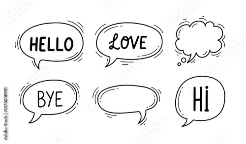 Sketch dialog speech bubble icons with handwritten words vector