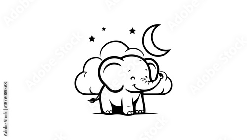 kids room wallpaper in black and white vector, vector, moon, star, cloud, moon logo, rocket, elephant, bear, teddy bear, cute cloud, zaraff, sky, night scene, sun moon stars coloring sketch, crescent,