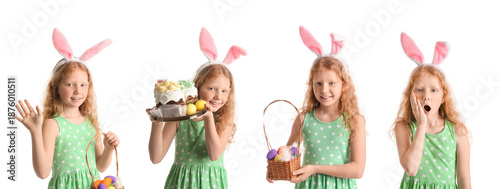 Set of little girl with bun...