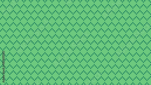 Seamless Vector Pattern of Repeating Pixelated Zig-zag Lines Forming a Green Diamond Grid on a Lighter Green Background, Featuring a Retro Digital 8-Bit Geometric Style for Graphic Design