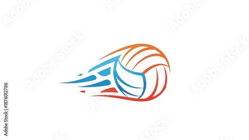A minimalist black and white line drawing of a volleyball with a ring orbiting it.