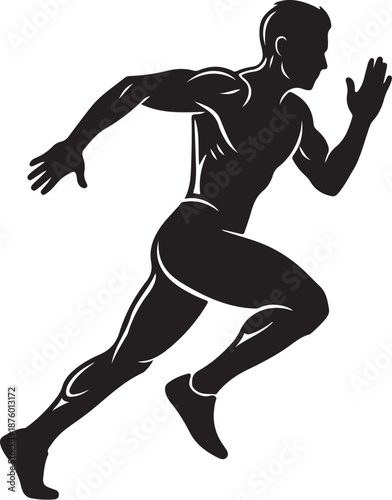 Silhouette of a man running in motion quickly forward