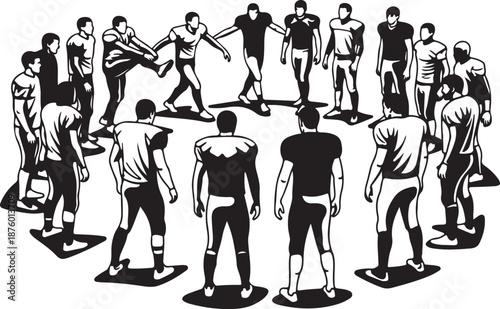 Illustration of people standing in a circle fighting