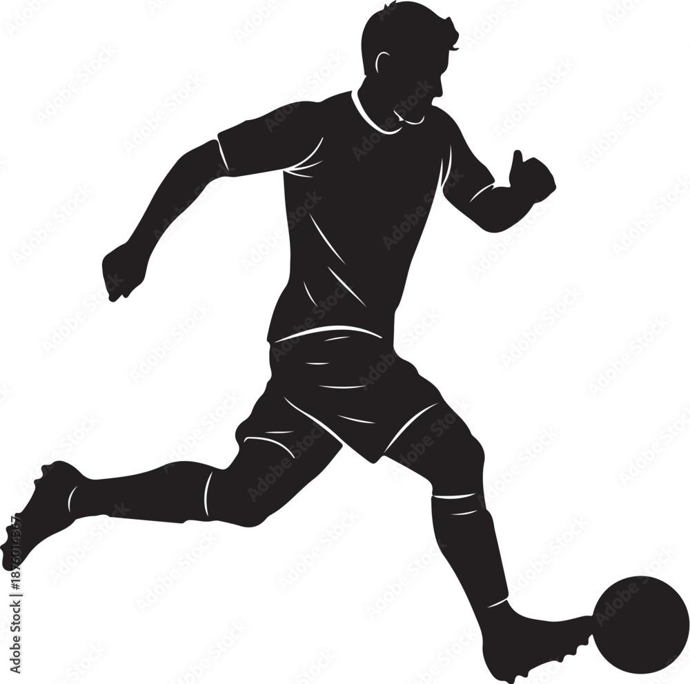 Naklejka premium Silhouette of a soccer player kicking a ball dynamically