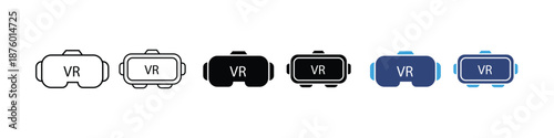 VR headset icon set, virtual reality goggles symbol, metaverse gaming technology icon, immersive digital experience illustration, vector illustration