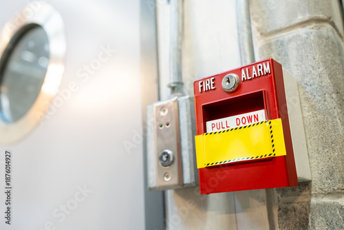 Red Manual Fire Alarm Pull Station with Blank Yellow Safety Label