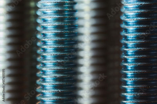 Macro Close-Up of Steel Bolt Threads