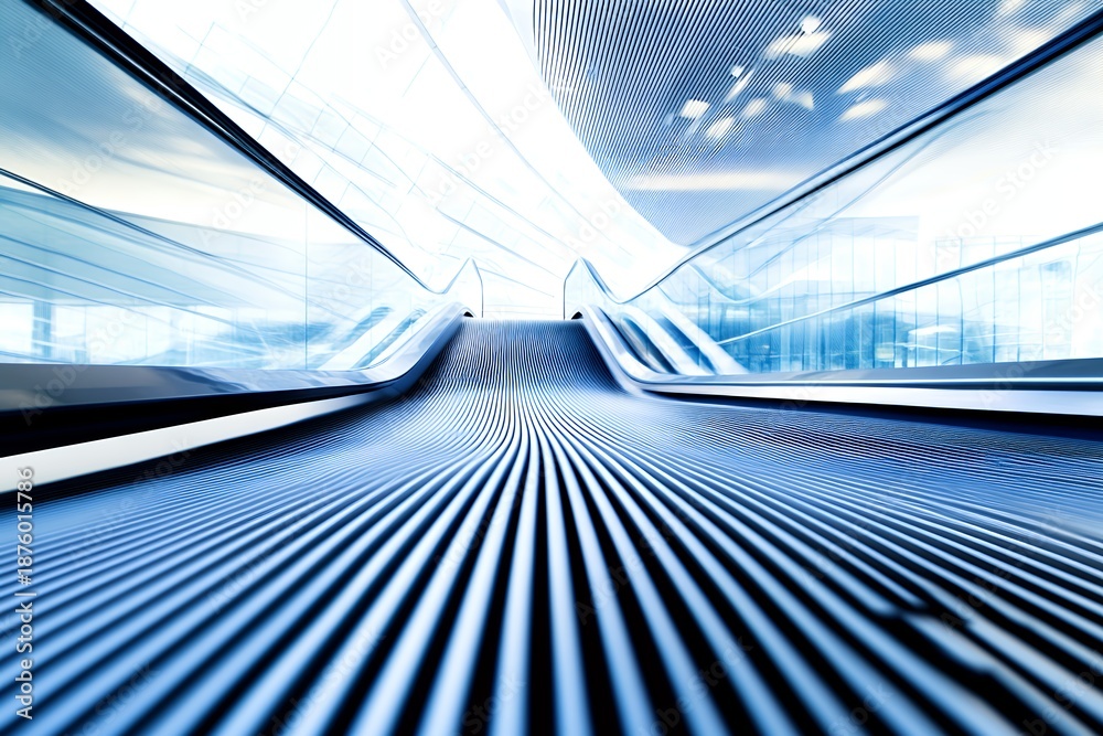 Fototapeta premium Modern escalator ascending in a bright futuristic hall