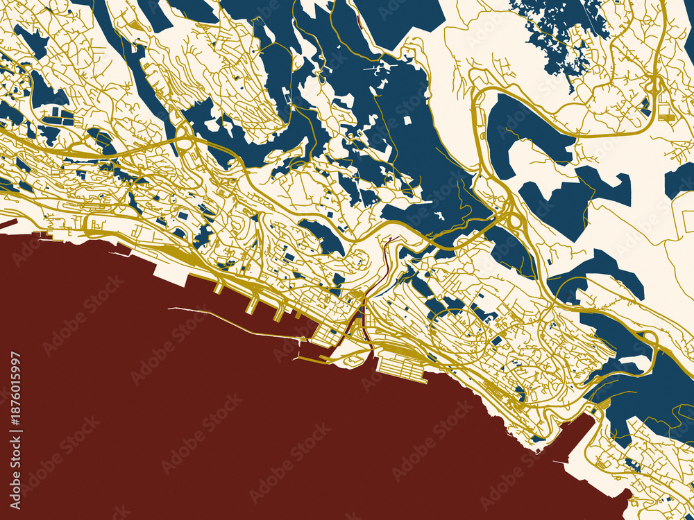 Naklejka premium Minimalist map of CRO, Rijeka, minimal cream and gold map