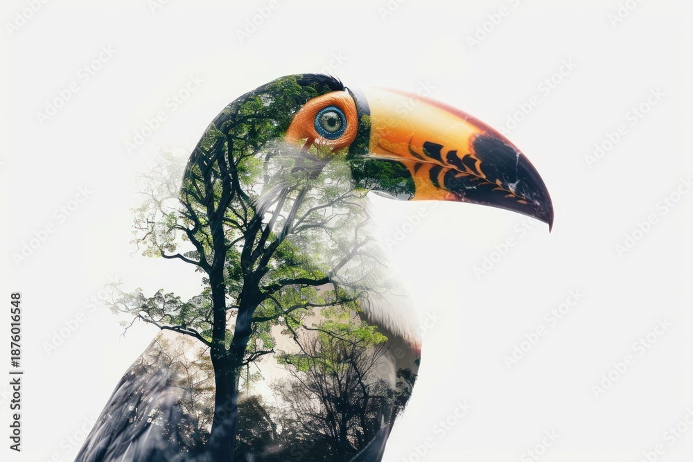 Obraz premium Toucan with trees photography exposure double.