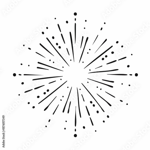 A stylized illustration of an explosion with radiating lines and dots against a plain white background