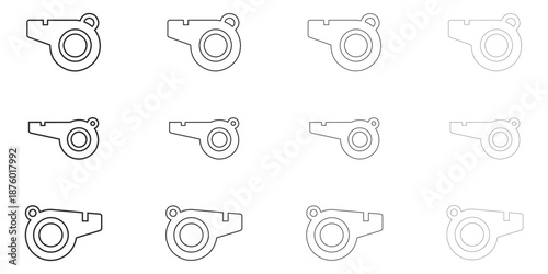 whistle line icon vector, soccer or football match referee whistle vector outline icon illustration