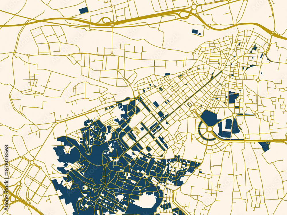 Fototapeta premium City map of Torrent, Spain – gold street network with deep red water