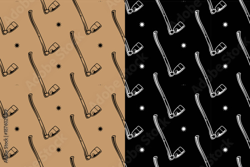 Hoe gardening tool with star hand drawn seamless pattern background for merchandise. Digging hoe tool with light motif wallpaper. Farming hoe repeating surface for agrarian. Vector Illustration