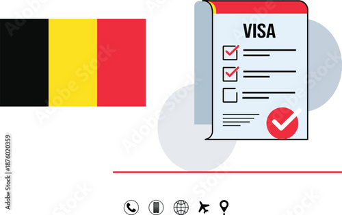 Belgian Flag With Visa Checklist Illustration For Travel Documentation And Global Communication.