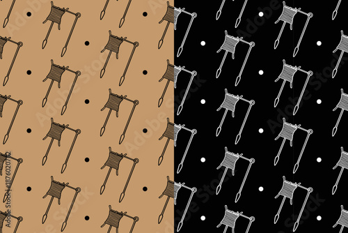 Sewing awl with dot hand drawn seamless pattern background for merchandise. Leather awl tool motif wallpaper. Stitching cobbler awl repeating surface for craftsman. Vector Illustration
