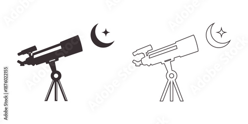 Astronomy Telescope Star Gazing  Silhouette Outline Vector Icons