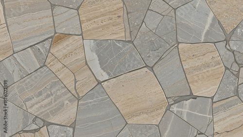 Abstract stone pavement texture: beige and gray granite with irregular shapes