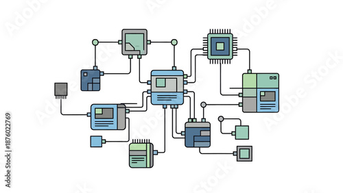 Abstract Digital Data Architecture Concept, Computer Network System, Integrated Technology Solutions Vector Illustration